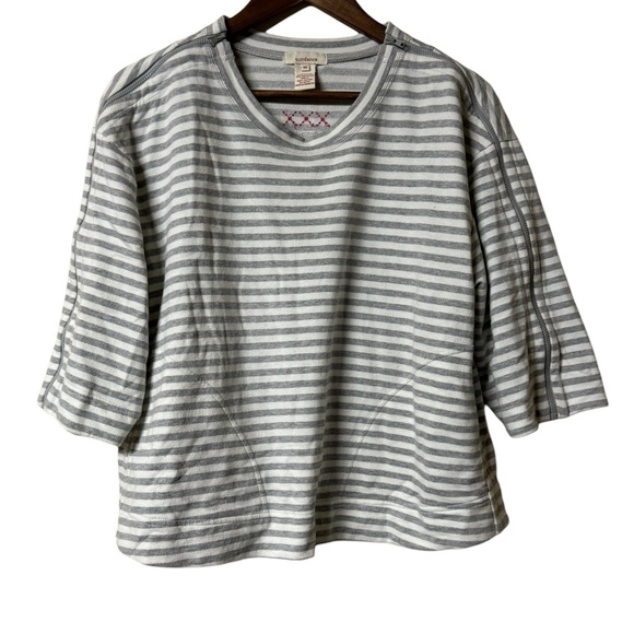 Sundance Striped Sweatshirt Grey White‎ Cropped Womens Medium Zipper Sleeve Boho - Picture 1 of 11